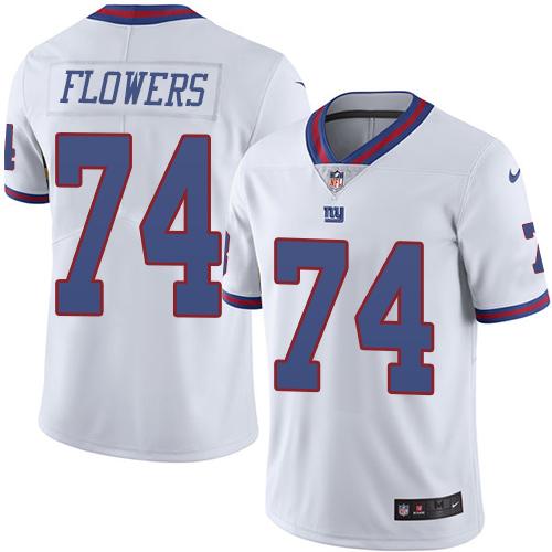 Nike Giants #74 Ereck Flowers White Men's Stitched NFL Limited Rush Jersey